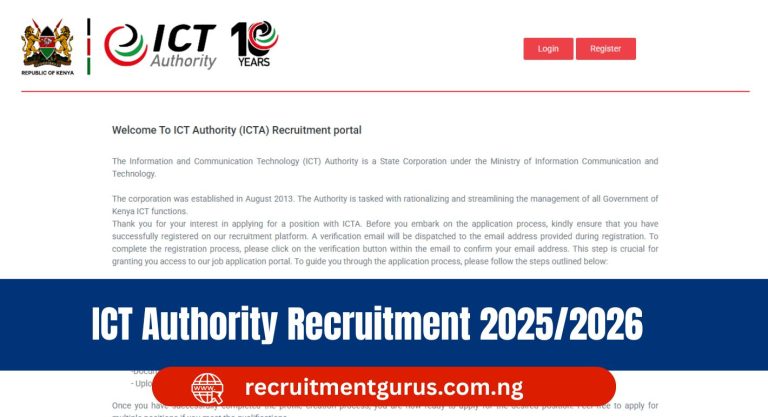 ICT Authority (ICTA) Recruitment 2025/2025 - Registration Portal