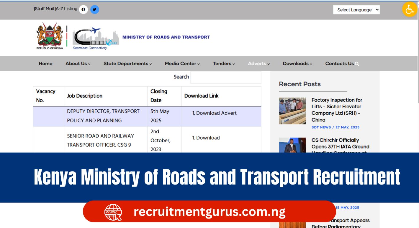 Kenya Ministry of Roads and Transport Recruitment 2025/2026