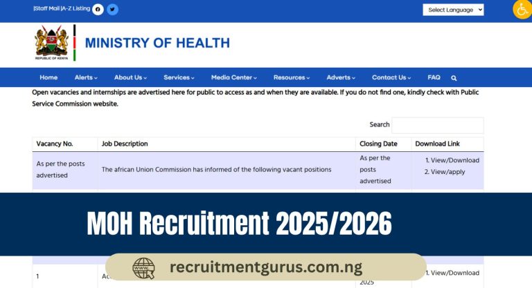 Kenya Ministry of Health (MOH) Recruitment 2025/2026 | Application Portal