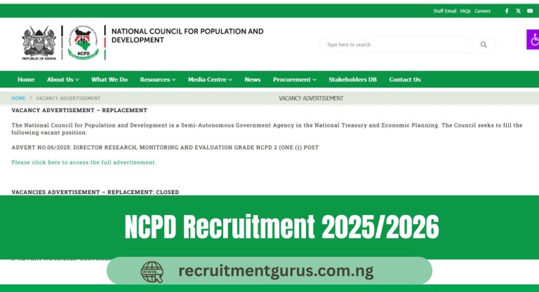 NCPD Recruitment 2025/2026 | Registration Form Portal 