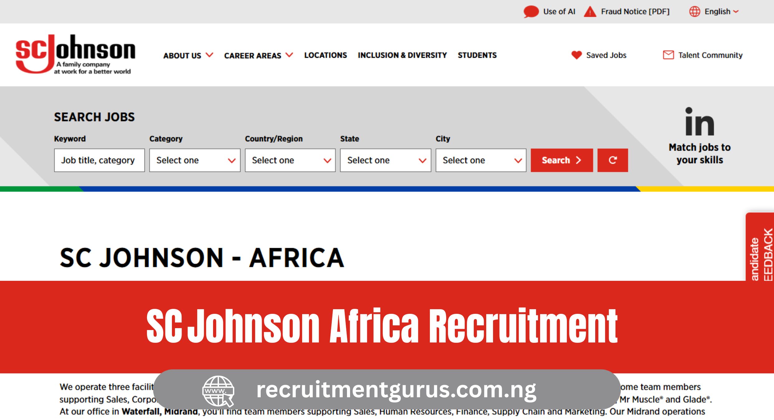SC Johnson Africa Recruitment 2025/2026