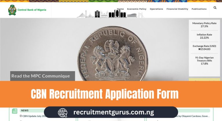 CBN Recruitment Application Form 2025/2026 – How to Apply