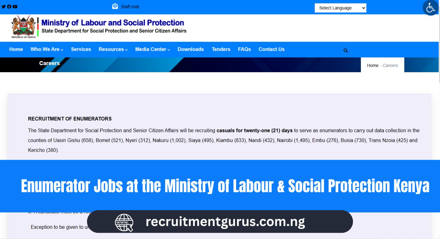 Enumerator Jobs at the Ministry of Labour & Social Protection Kenya