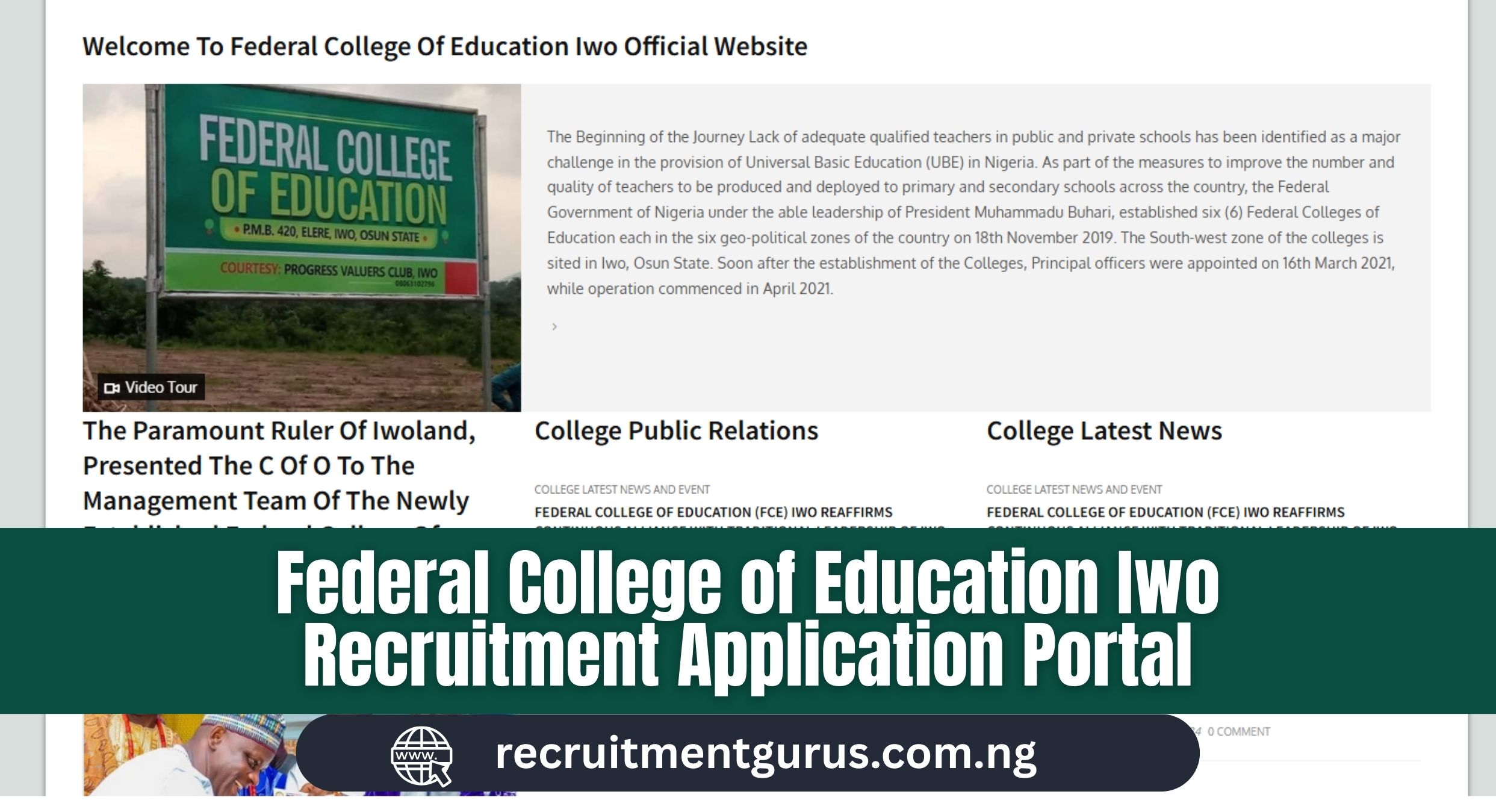 Federal College of Education Iwo Recruitment 2025/2026