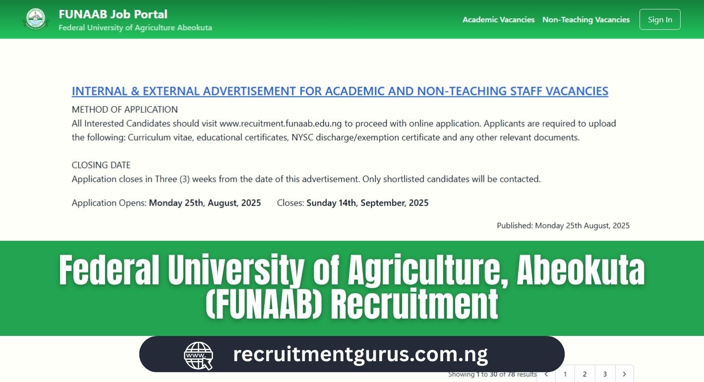 Federal University of Agriculture, Abeokuta (FUNAAB) Recruitment