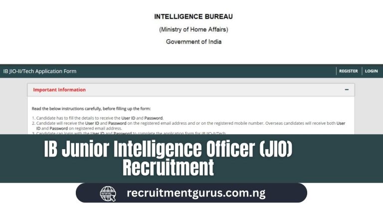 IB Junior Intelligence Officer (JIO) Recruitment 2025 Application Portal
