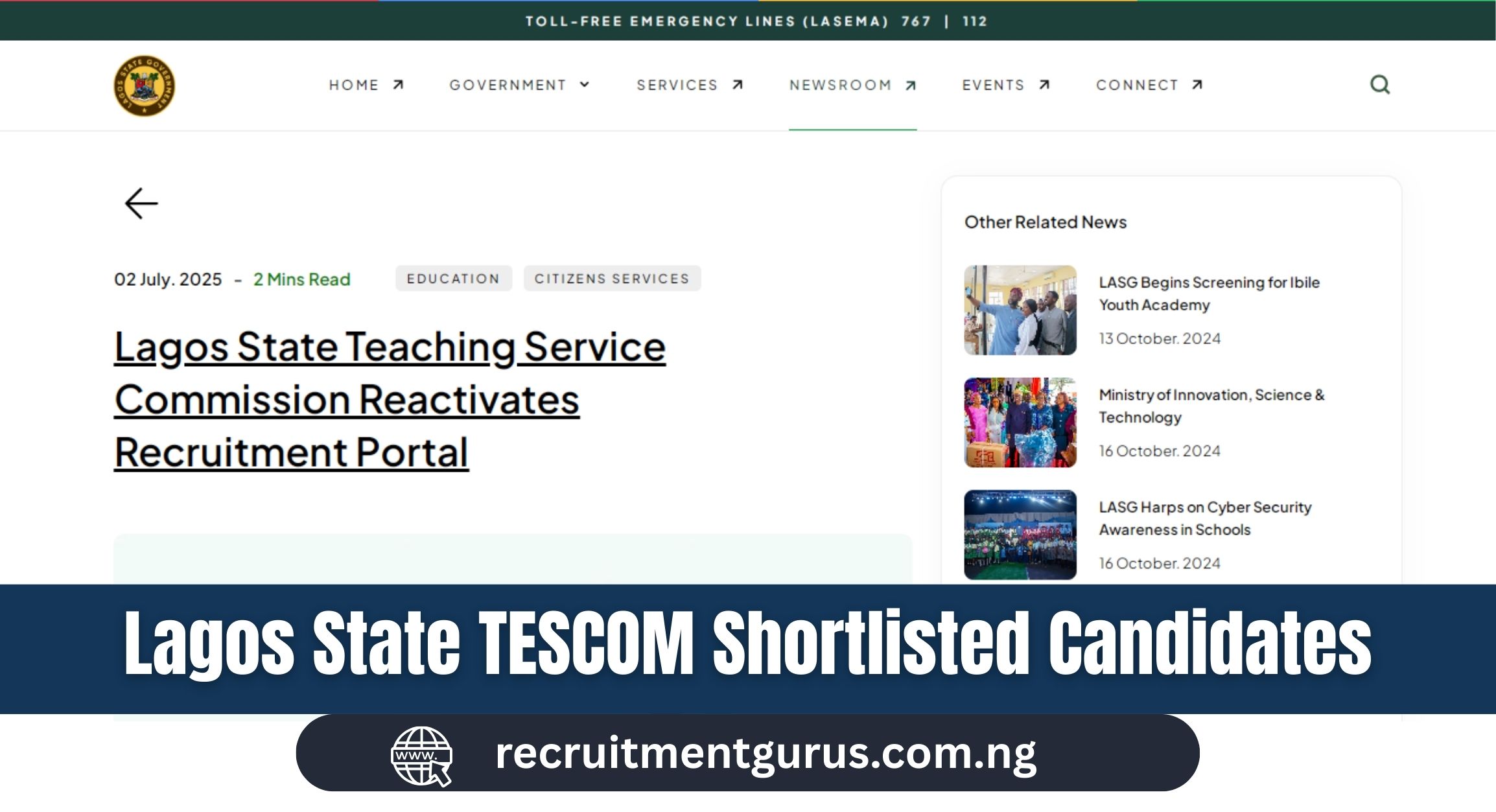 Lagos State TESCOM Shortlisted Candidates 2025/2026