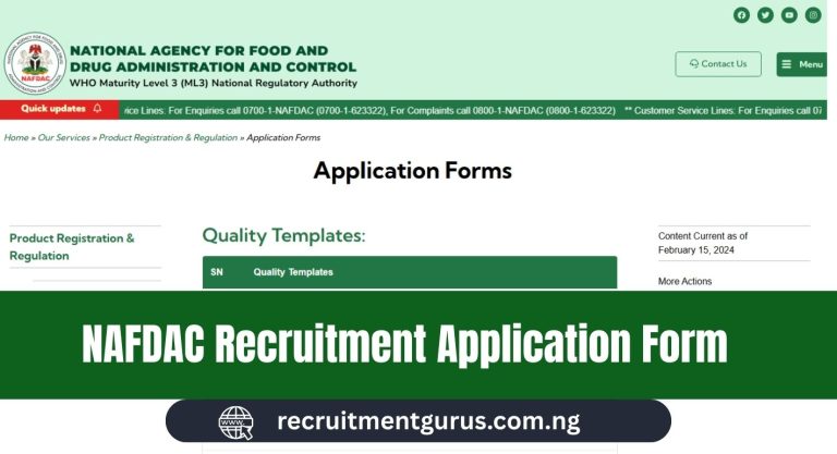 NAFDAC Recruitment 2025/2026 | Application Form Portal