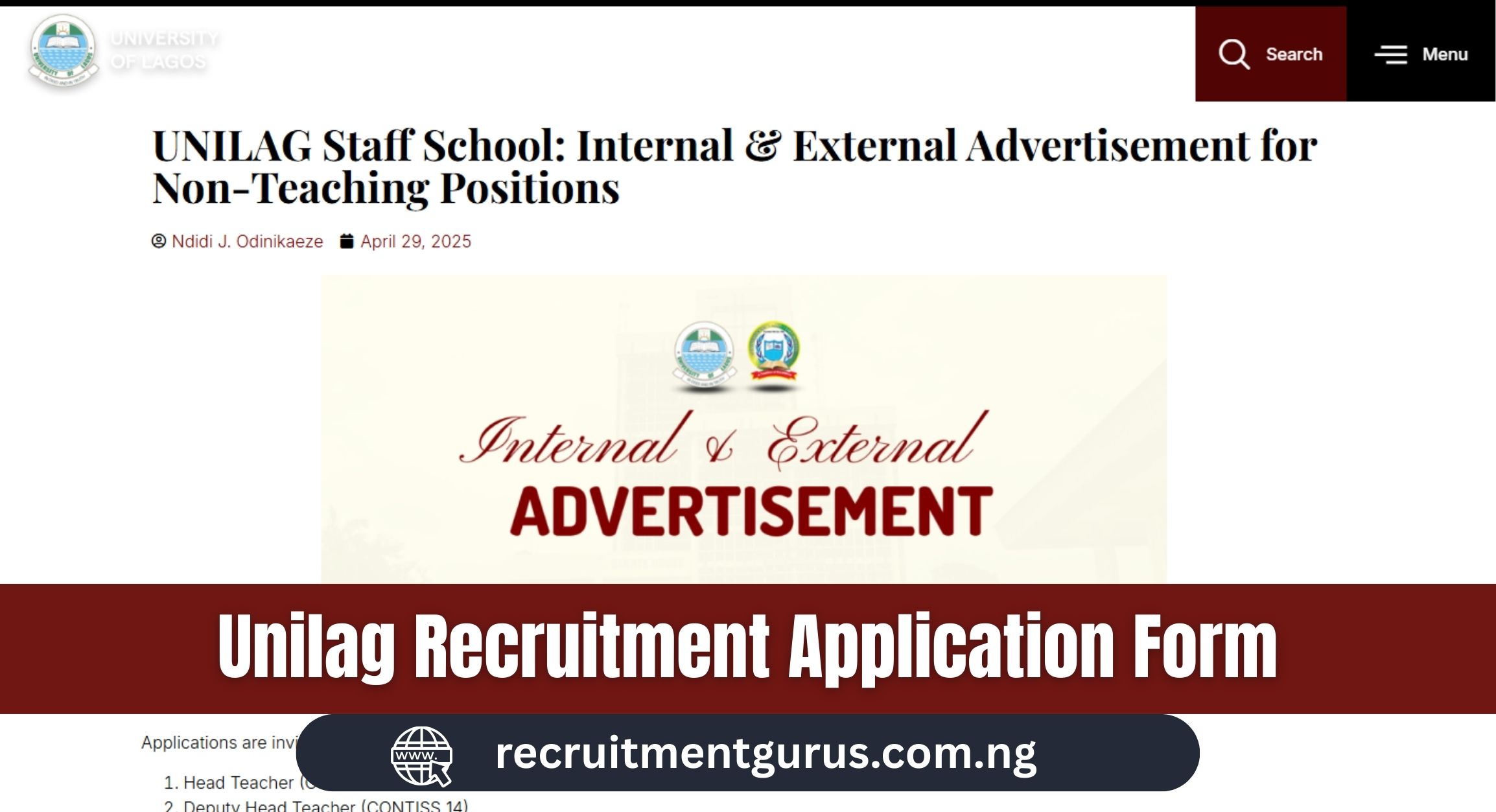 UNILAG Recruitment 2025/2026 Application