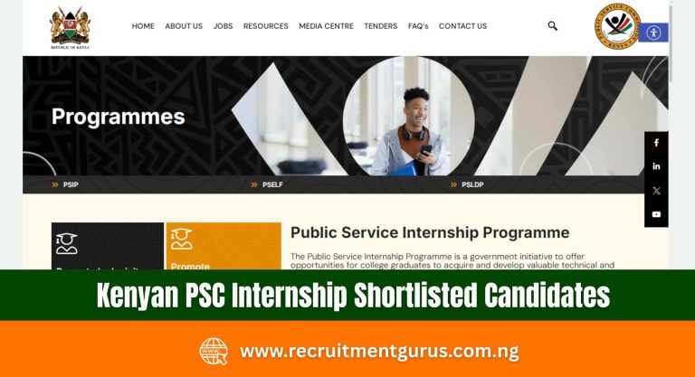 Kenyan PSC Internship Shortlisted Candidates