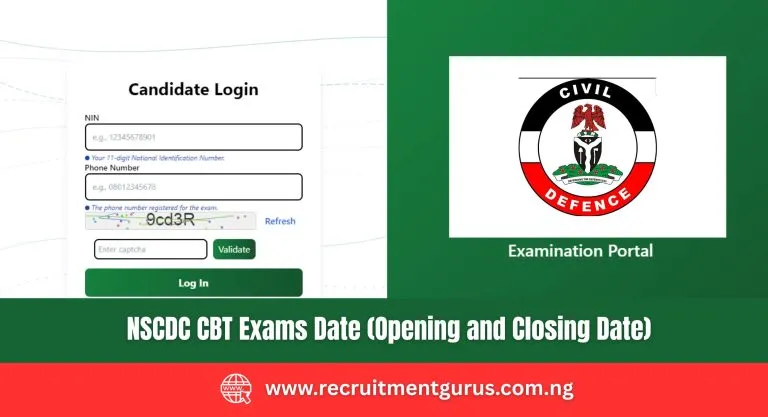 NSCDC CBT Exams Date (Opening and Closing Date) 2025/2026